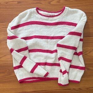 Cozy Pink and White Striped Women's Sweater